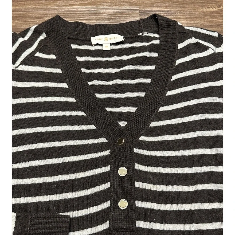 Tory Burch Felicia Tunic Striped Sweater Wool/Cashmere Blend Brown Sz XS